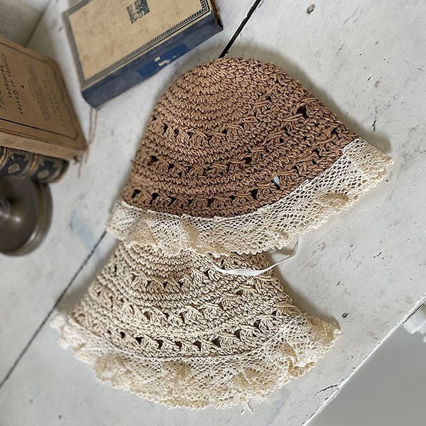 Lauren Straw Bucket Hat Korean infant accessory in light beige made in Korea