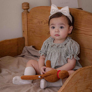 Bebe French Check Smocked Bodysuit