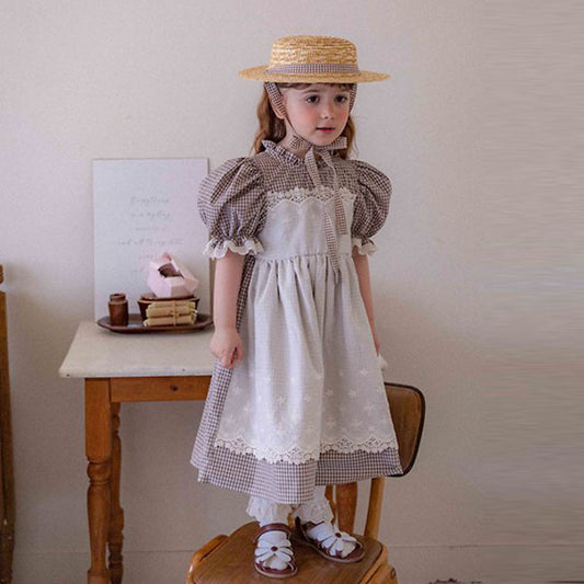 Kids Zegna Apron Dress Korean toddler dress in brown check made in Korea