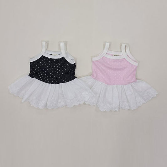 Spaghetti Strap Polka Dot Ruffle Tee Korean toddler t-shirt in black made in Korea
