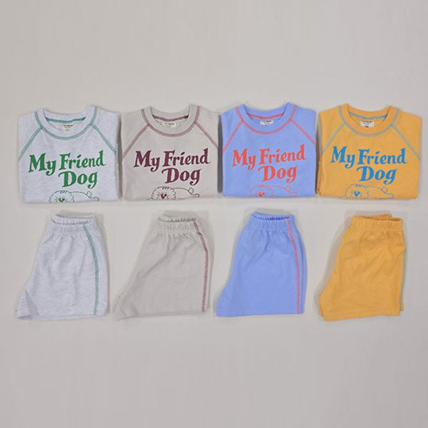 My Friend Top & Bottom Set Korean toddler set in light heather made in Korea