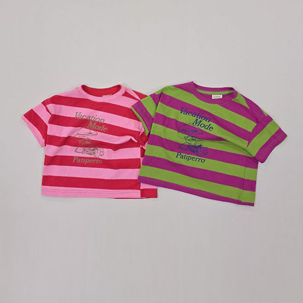 Vacation Stripe Short Sleeve Tee Korean toddler t-shirt in pink made in Korea
