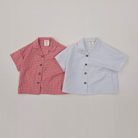 Check Hawaiian Shirt Korean toddler shirt in ivory made in Korea