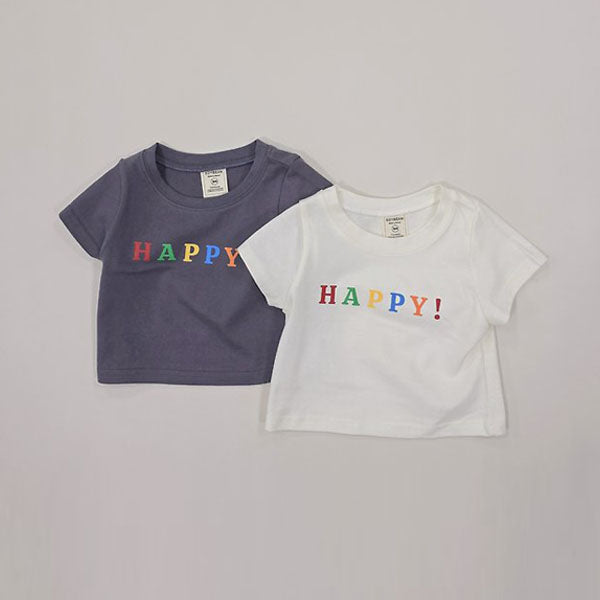 Happy Semi-Cropped Short Sleeve Tee Korean toddler t-shirt in ivory made in Korea
