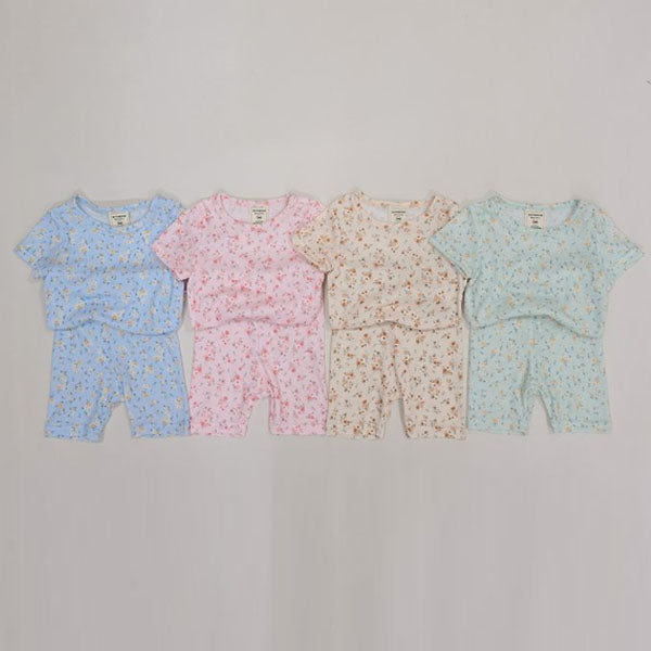 Summer Flower Loungewear Korean toddler loungewear in sky blue made in Korea
