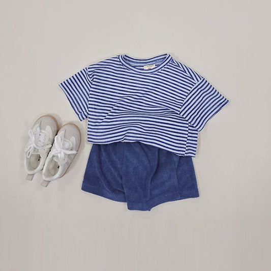 Ice Terry Top & Bottom Set Korean toddler set in navy made in Korea