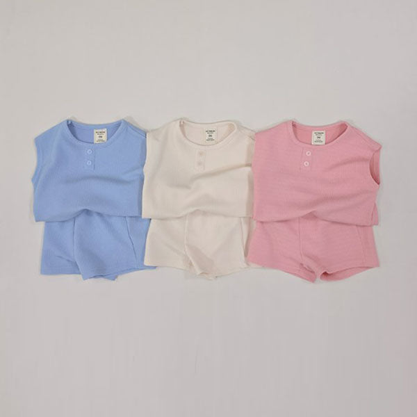 Placket Boxy Set Korean toddler set in sky blue made in Korea