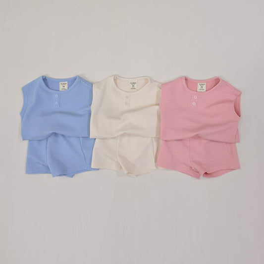Placket Boxy Set Korean toddler set in sky blue made in Korea