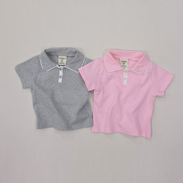 Collar Lace Short Sleeve Tee Korean toddler t-shirt in pink made in Korea