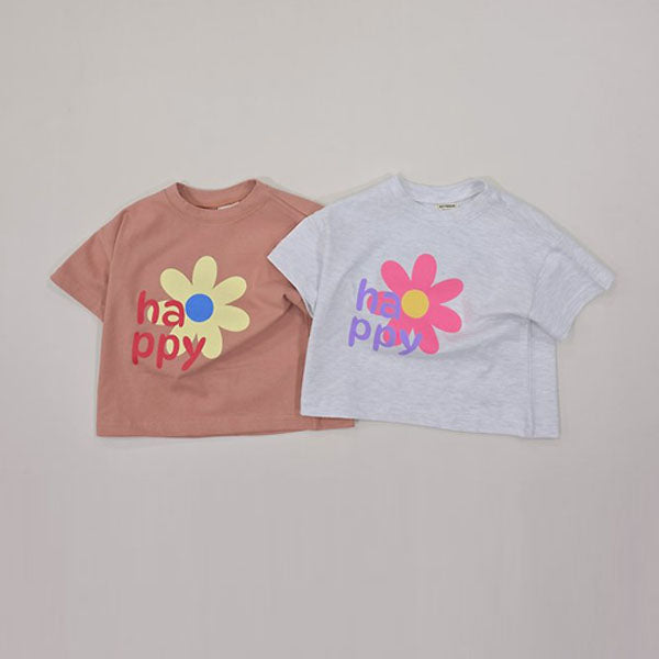 Happy Flower Short Sleeve Tee Korean toddler t-shirt in brown made in Korea