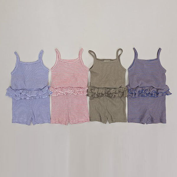 Berry Ruffle Top & Bottom Set Korean toddler set in navy-orange made in Korea