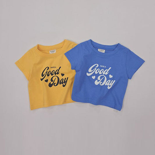 Good Day Semi-Cropped Short Sleeve Tee Korean toddler t-shirt in yellow made in Korea