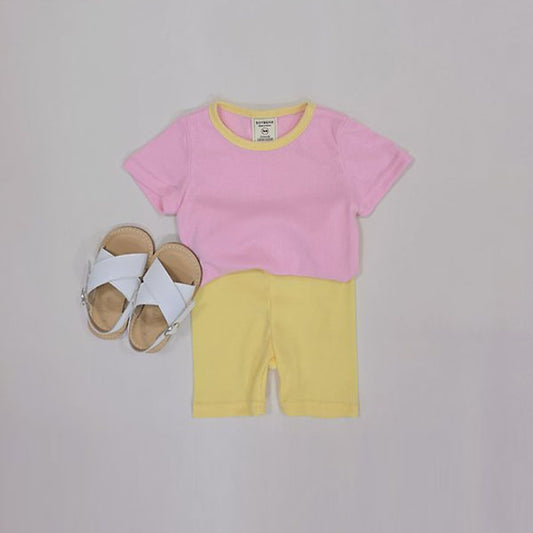 Tone-Tone Collar Loungewear Korean toddler loungewear in lemon made in Korea