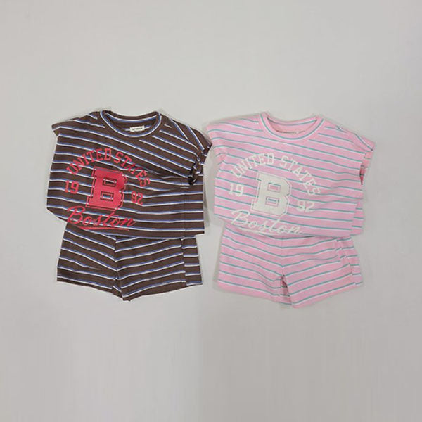 Boston Stripe Top & Bottom Set Korean toddler set in pink made in Korea