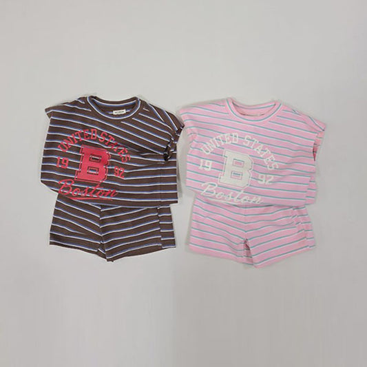 Boston Stripe Top & Bottom Set Korean toddler set in pink made in Korea
