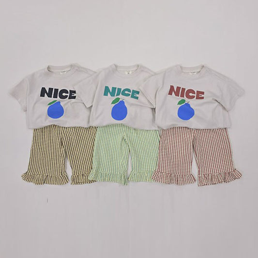 Nice Check Top & Bottom Set Korean toddler set in lemon-light green(pants color) made in Korea