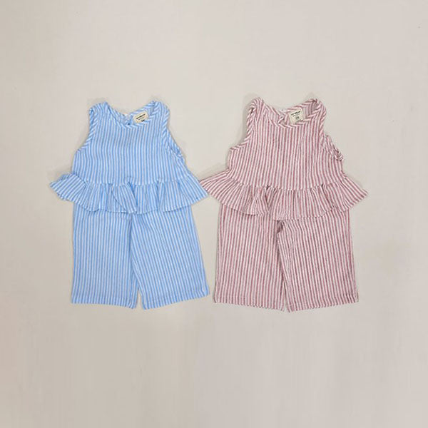 Cool Stripe Ruffle Set Korean toddler set in blue made in Korea