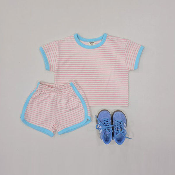 Ringer Stripe Top & Bottom Set Korean toddler set in green made in Korea