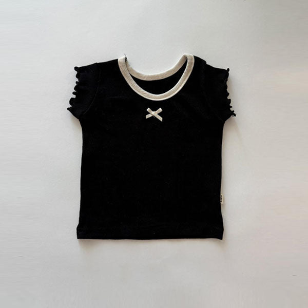 Ribbed Ribbon Tee Korean infant t-shirt in ivory made in Korea