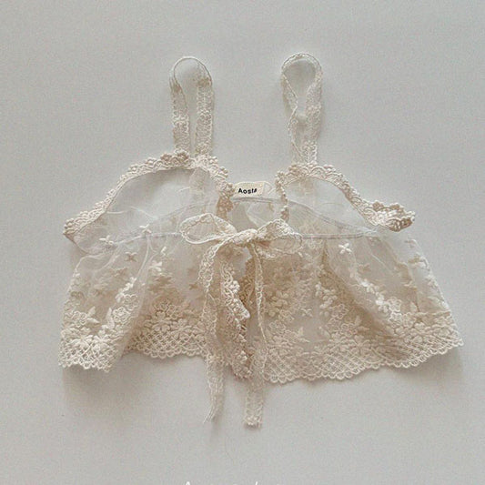 Lace Open Bustier Korean kids tops in beige made in Korea