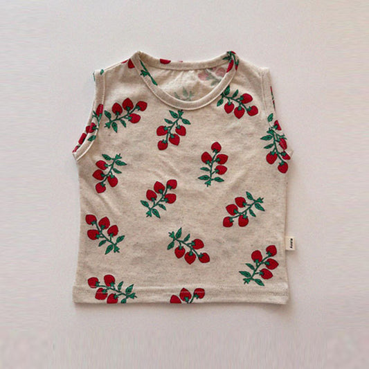 Linen Tank Top Tee Korean infant t-shirt in beige made in Korea