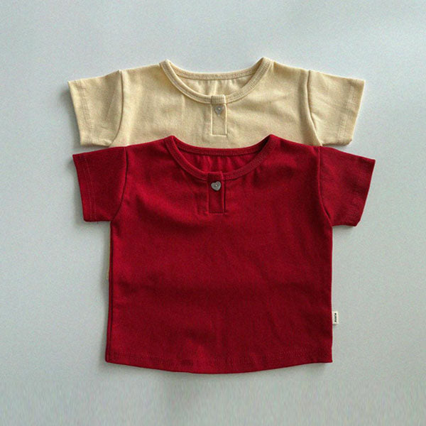 Heart Button Tee Korean infant t-shirt in yellow made in Korea