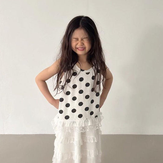 Bold Lace Top Korean toddler tops in dot made in Korea