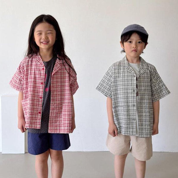 Check Check Shirt Korean toddler shirt in red made in Korea