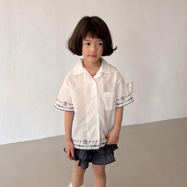 Clean Embroidered Shirt Korean toddler shirt in ivory made in Korea