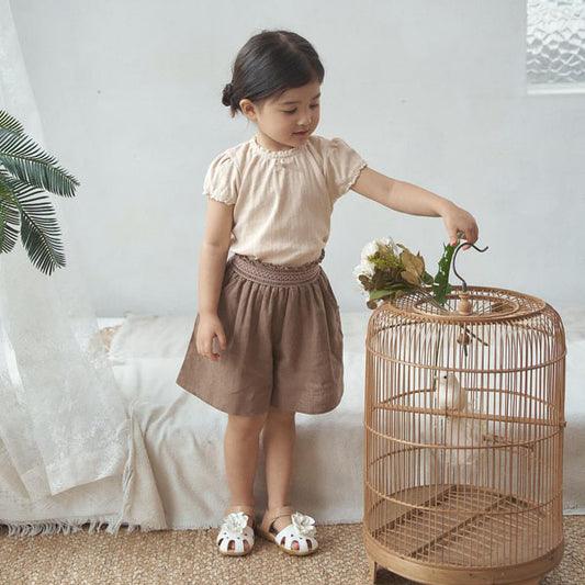 Moss Flare Shorts Korean toddler shorts in beige made in Korea