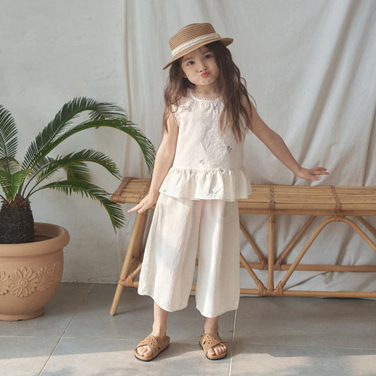 Collar Flare Pants Korean toddler pants in cream made in Korea