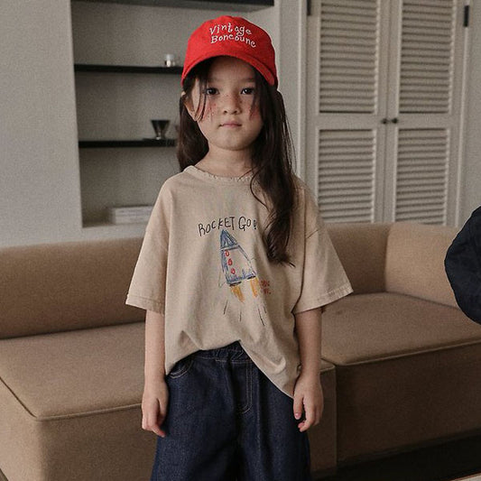 Rocket Go Short Sleeve Tee Korean toddler t-shirt in heather made in Korea