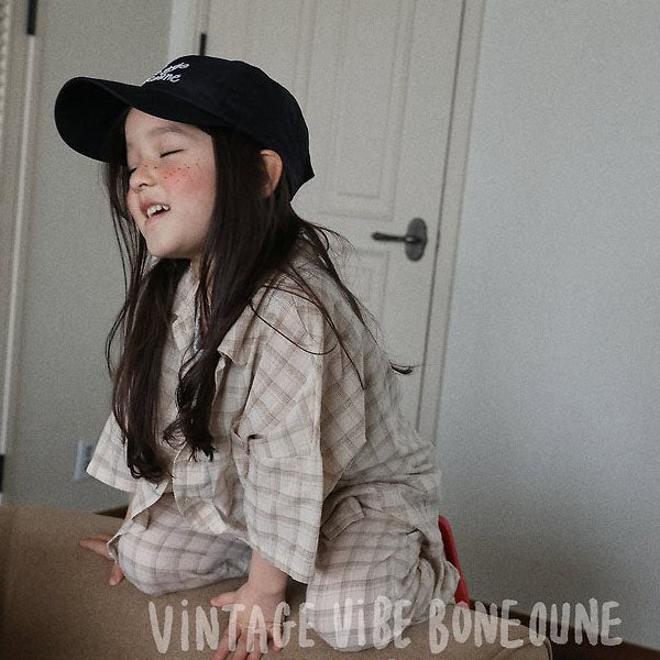 Retro Check Shirt Korean toddler shirt in beige made in Korea