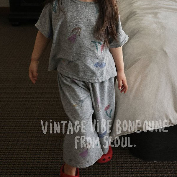 Crae Flower 3/4-Length Wide Pants Korean toddler pants in heather made in Korea