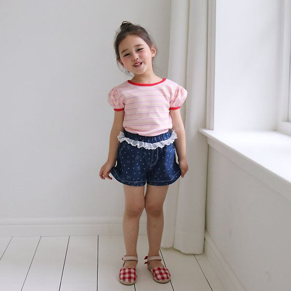 Ribbon Denim Pants Korean toddler pants in medium blue made in Korea