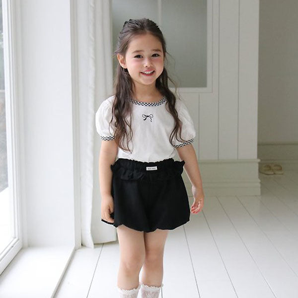 Ribbon Puff Tee Korean toddler t-shirt in red(neck color) made in Korea