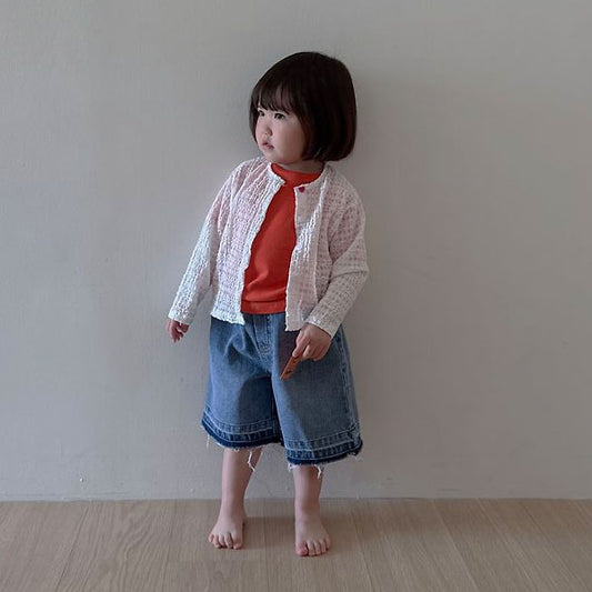Heart Summer Cardigan Korean toddler sweater in ivory made in Korea