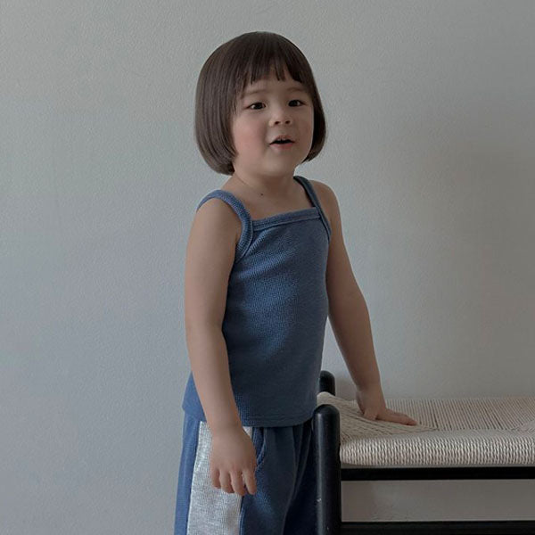 Hello Waffle Tank Top Korean toddler tank top in brown made in Korea
