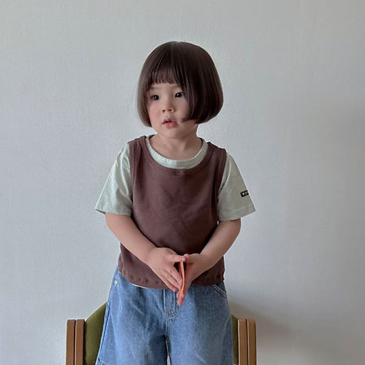 Plain Layered Set Korean toddler set in sky blue-red made in Korea