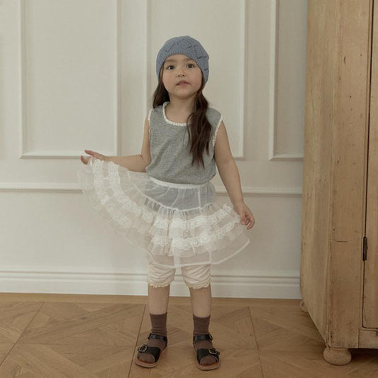 Pretty Shasha Tiered Skirt Korean toddler skirt in ivory made in Korea