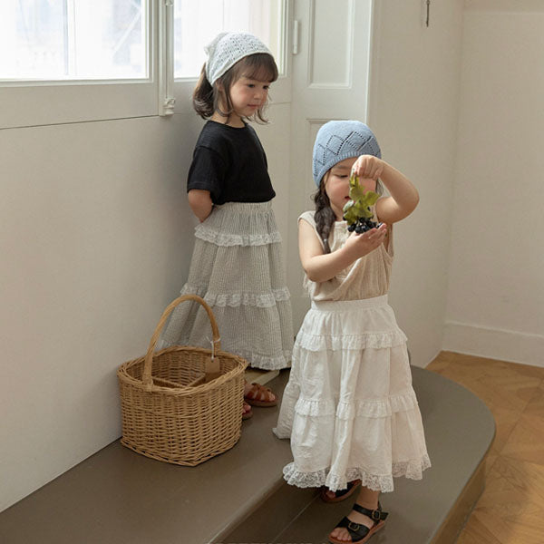 Pretty Mary Tiered Skirt - Solid Korean toddler skirt in solid(ivory) made in Korea