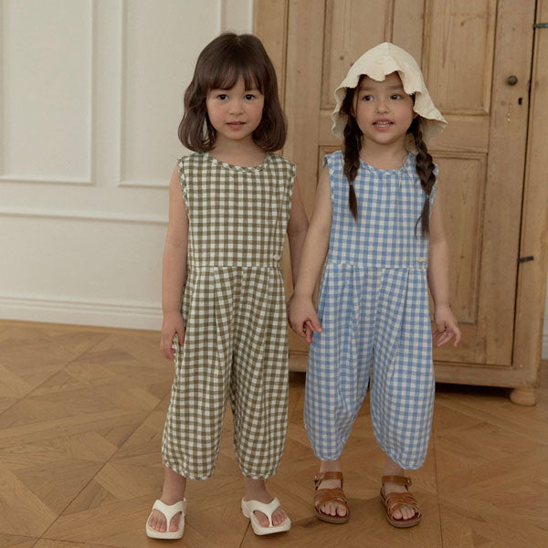 Pretty Check Jumpsuit Korean toddler jumpsuit in sky blue made in Korea