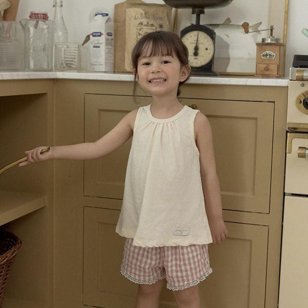 Pretty Shirred Tank Top Tee Korean toddler t-shirt in cream made in Korea