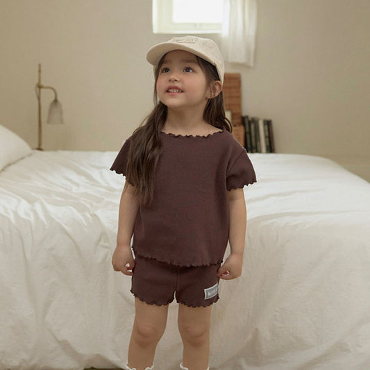 Pretty Stretch Raw-Edge Tee Korean toddler t-shirt in cream made in Korea