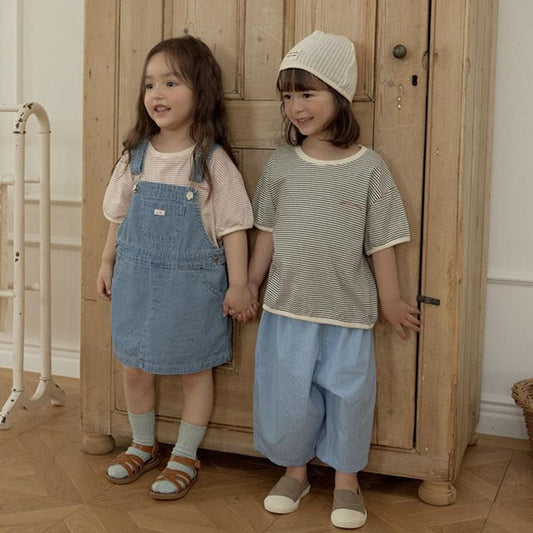 Pretty Denim Overall Dress Korean toddler dress in medium blue made in Korea