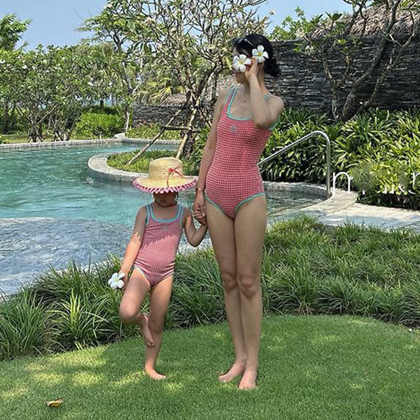 Candy Check Swimsuit - Adult Korean kids swimsuit in red made in Korea
