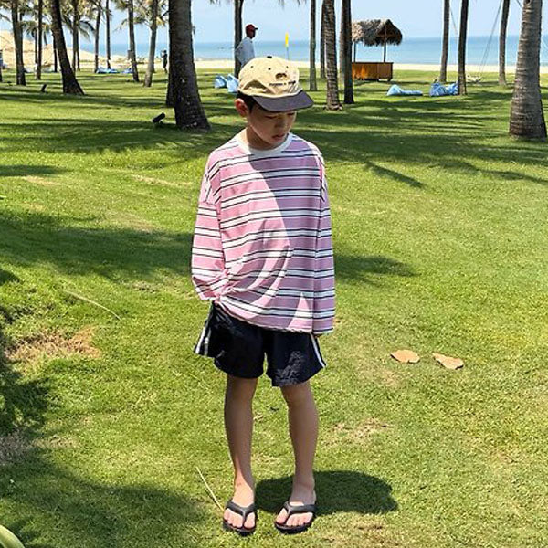 Sand Stripe Rash Guard Korean toddler rashguard in pink stripe made in Korea
