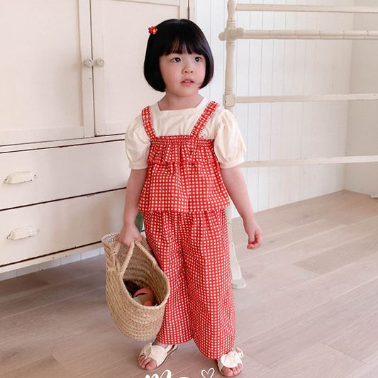Factory Set Pants Korean toddler set in red check made in Korea