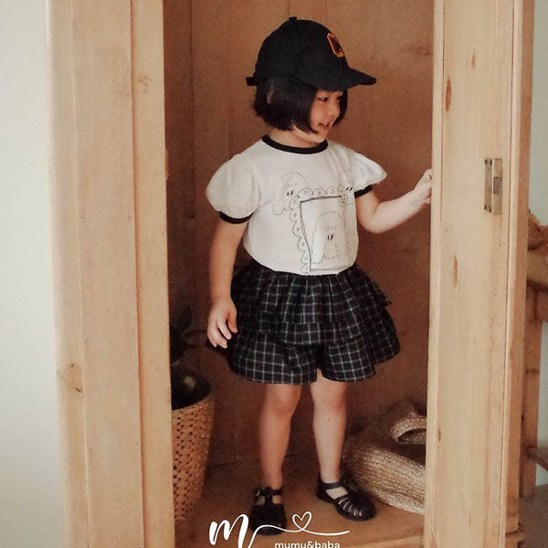 Mimi Check Skort Korean toddler skort in black check made in Korea