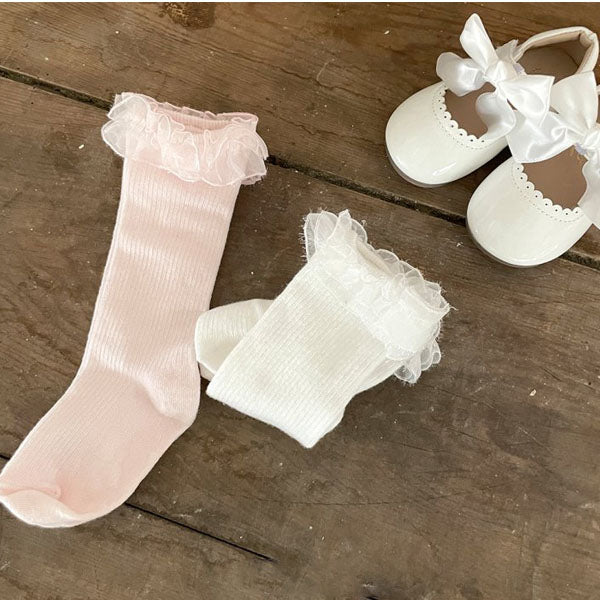 Eta Lace Knee-High Socks Korean toddler accessory in ivory made in Korea